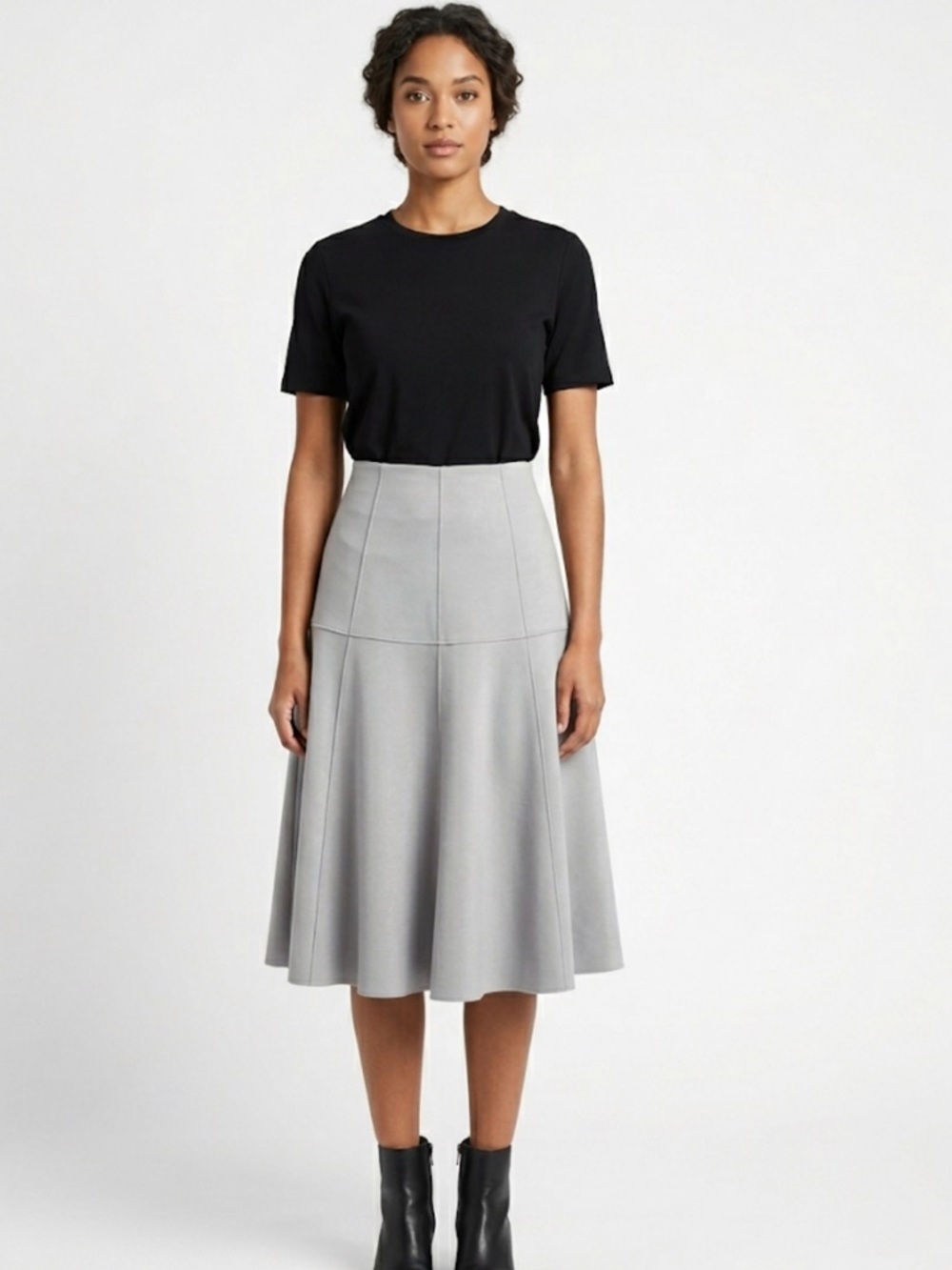 34 ZARA Y2K Minimalist Faux Suede Flared Mini Skirt Gray Size XS Office Siren